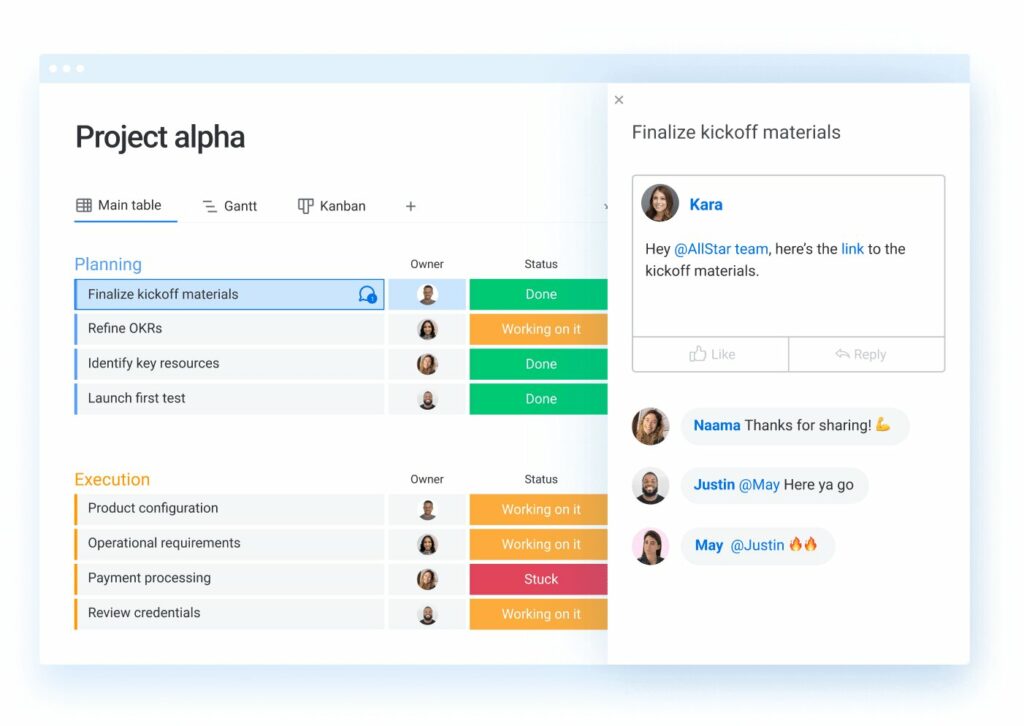 A screenshot of how to collaborate with key stakeholders to meet project success criteria in monday.com Work OS for project management.