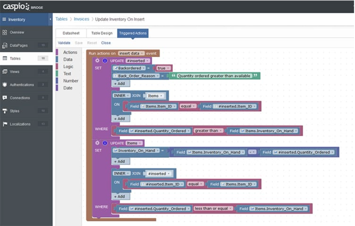 Visual application builder on caspio