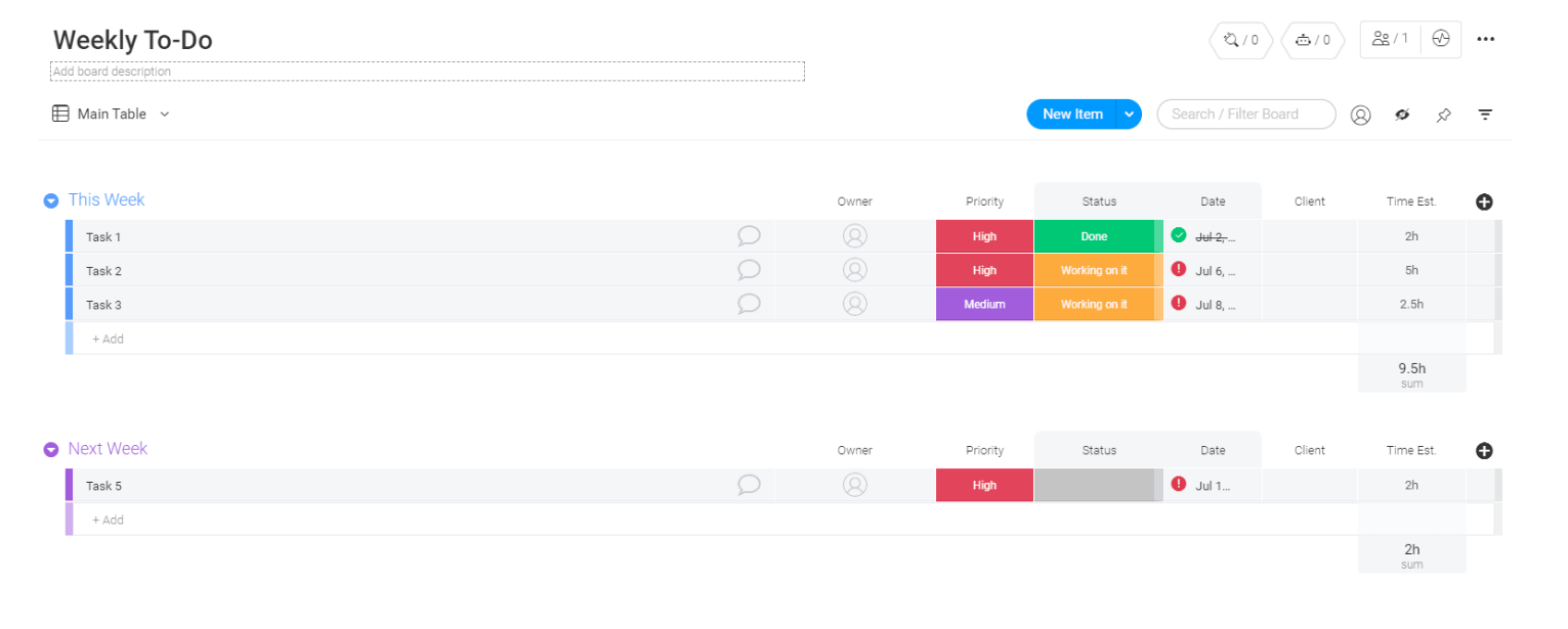 monday.com Weekly To-Do list template