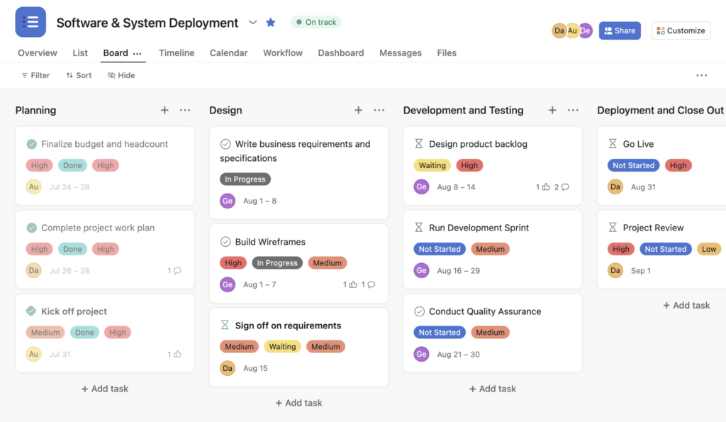 A screenshot of task management in Asana. 