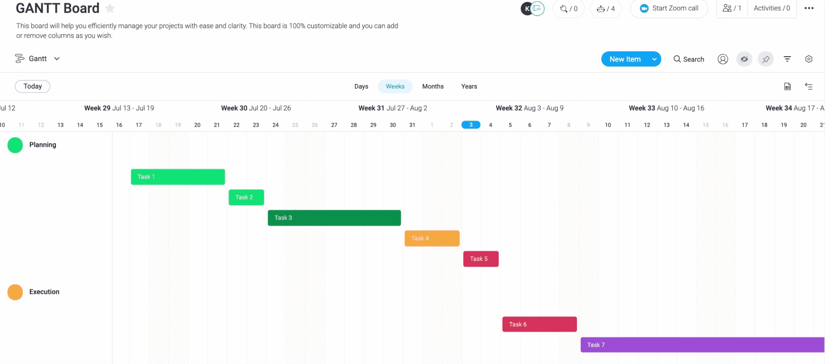 Gantt board view in monday.com