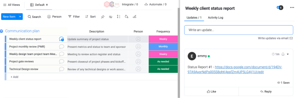 Design project communication plan