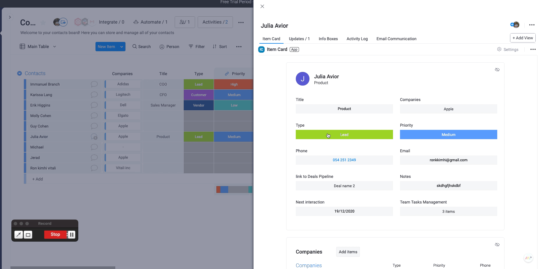 gif showing how to use the item card