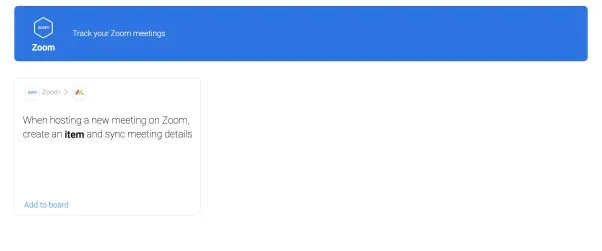 screenshot of a zoom automation rule in monday.com