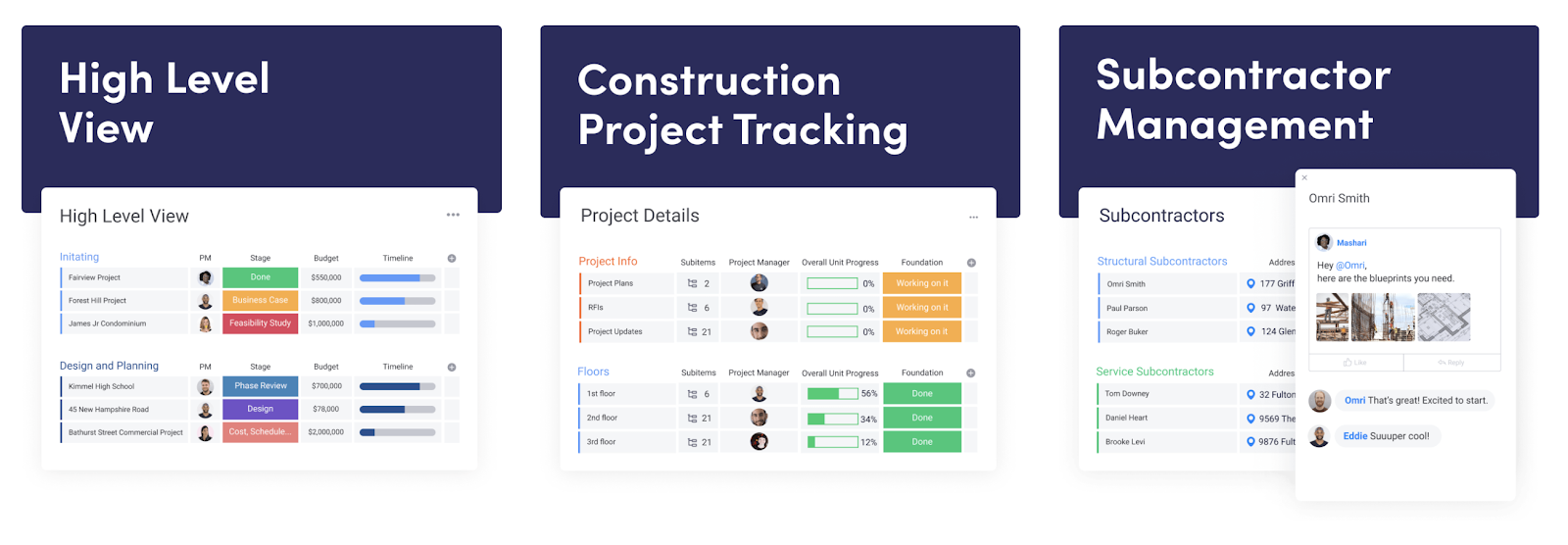 three construction management templates for monday.com