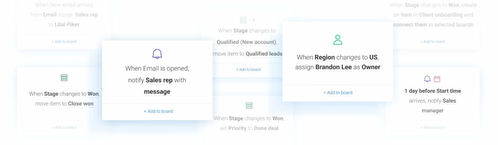 A screenshot showing automation in monday sales CRM for startups .