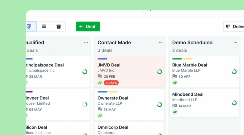 A screenshot showing Pipedrive CRM for startups. 