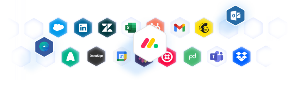 A screenshot highlighting integrations in monday sales CRM for startups. 