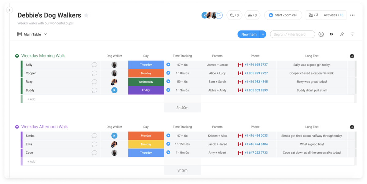 monday.com's time-tracking widget and column