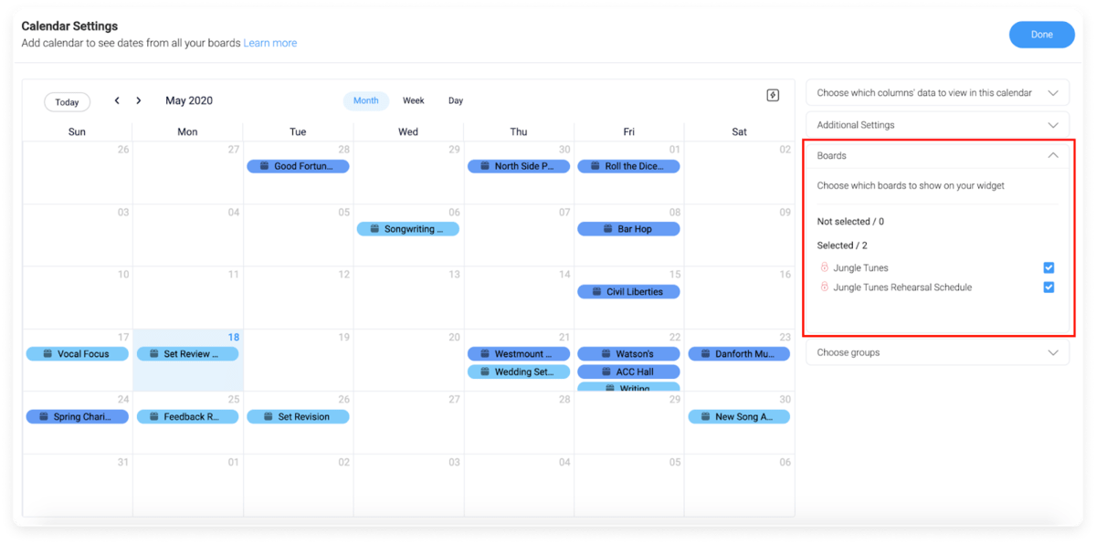 works tools - monday.com's calendar widget