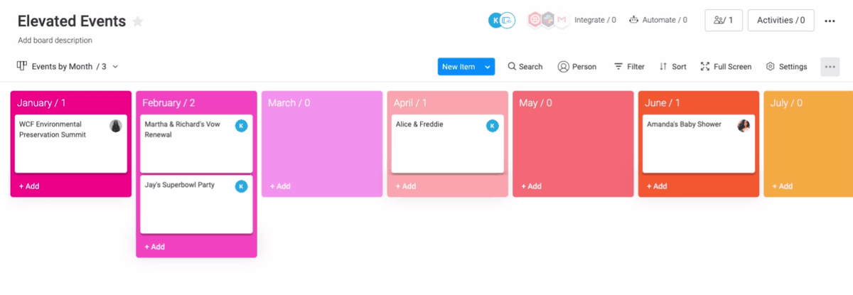 Online planner Kanban view