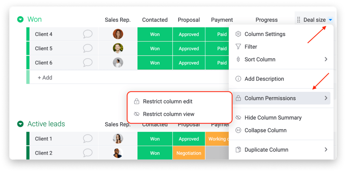 Setting column permissions in monday.com