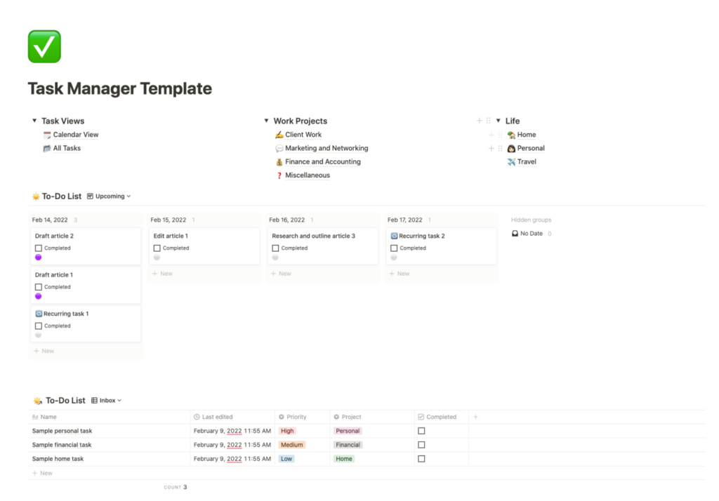 notion to-do list features