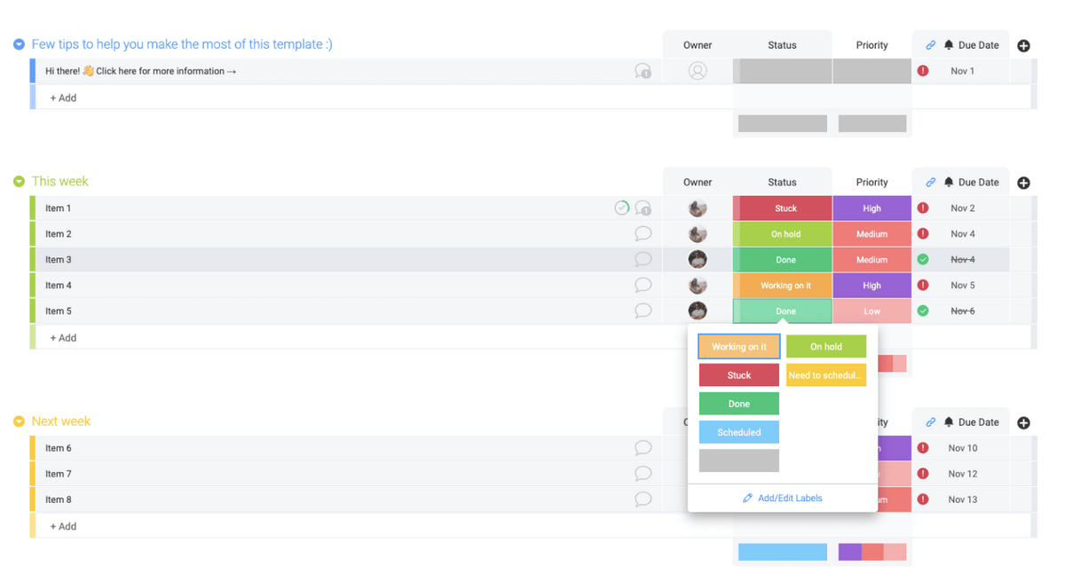 Workflow template in monday.com