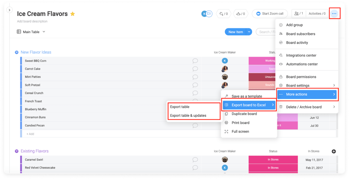 Exporting to Excel in monday.com takes just a few clicks.