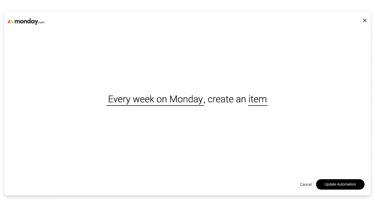 Screenshot of a monday.com automation