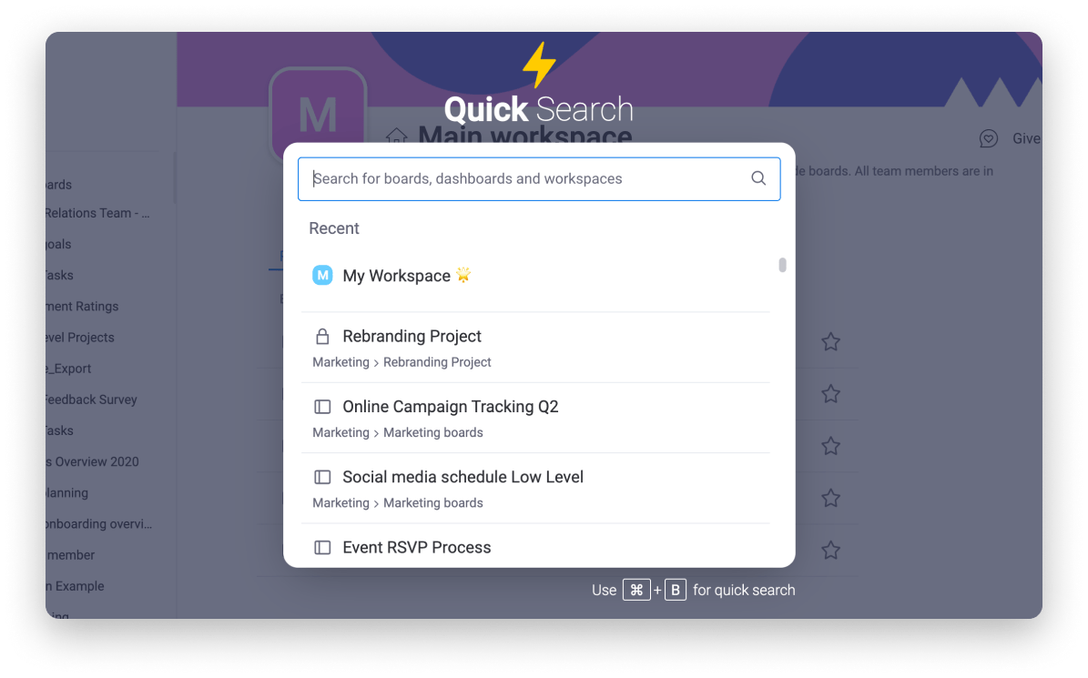Image showing monday.com Quick search function