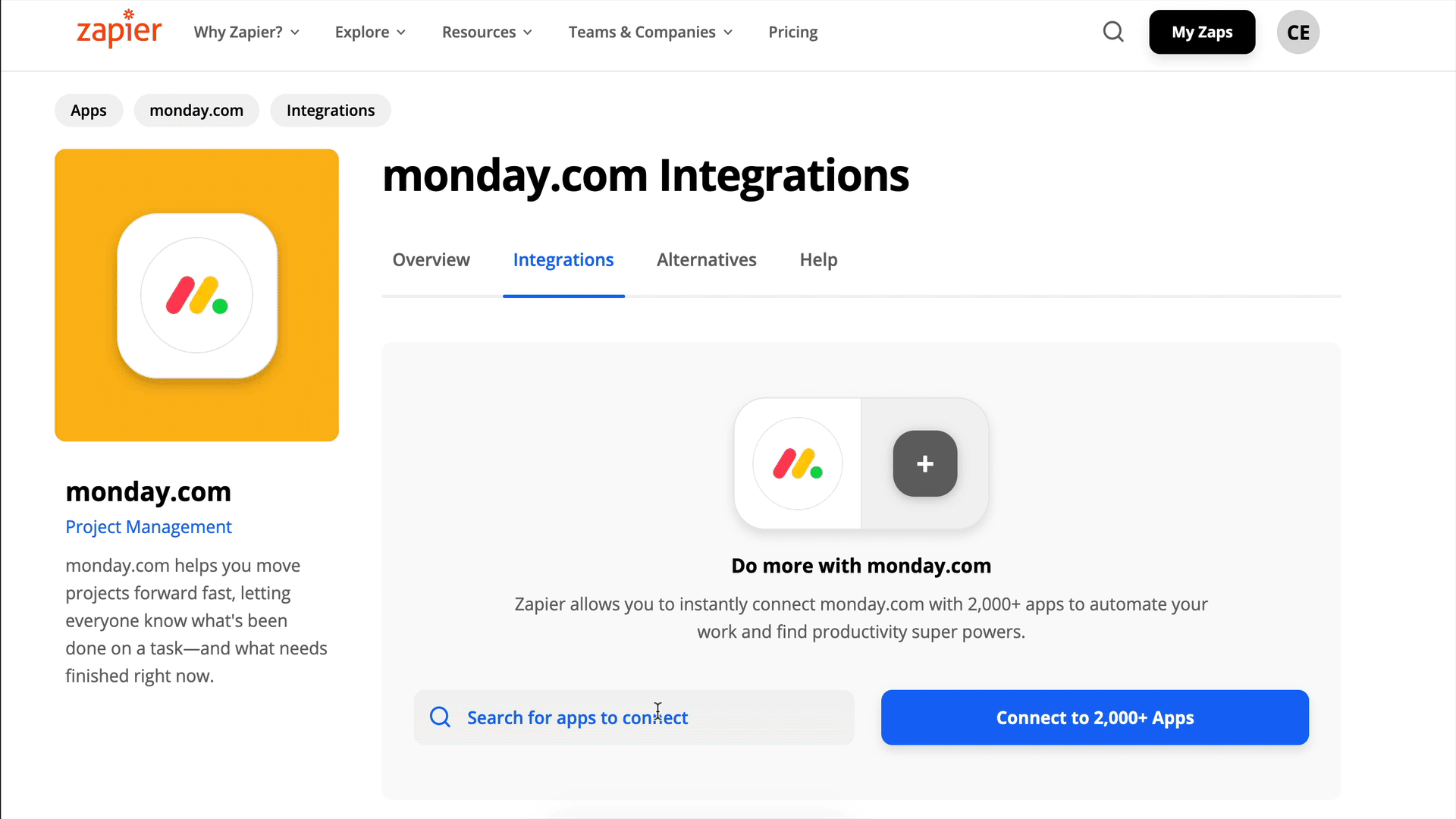 Screenshot of monday.com's integration with Zapier