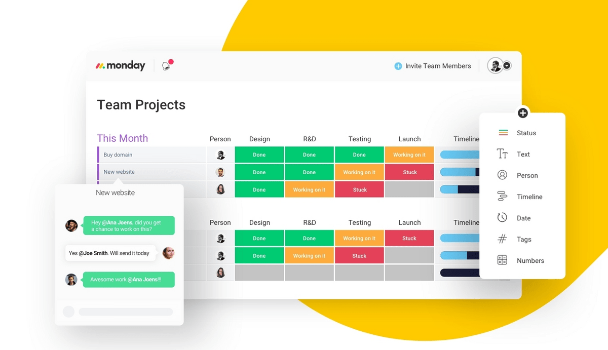 screenshot of monday's collaboration tools that help with project management and other issues with collaboration monday vs smartsheet