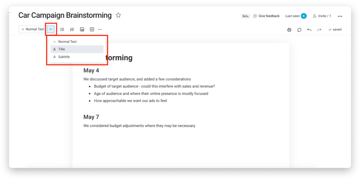 Customizing and formatting text in monday.com Docs