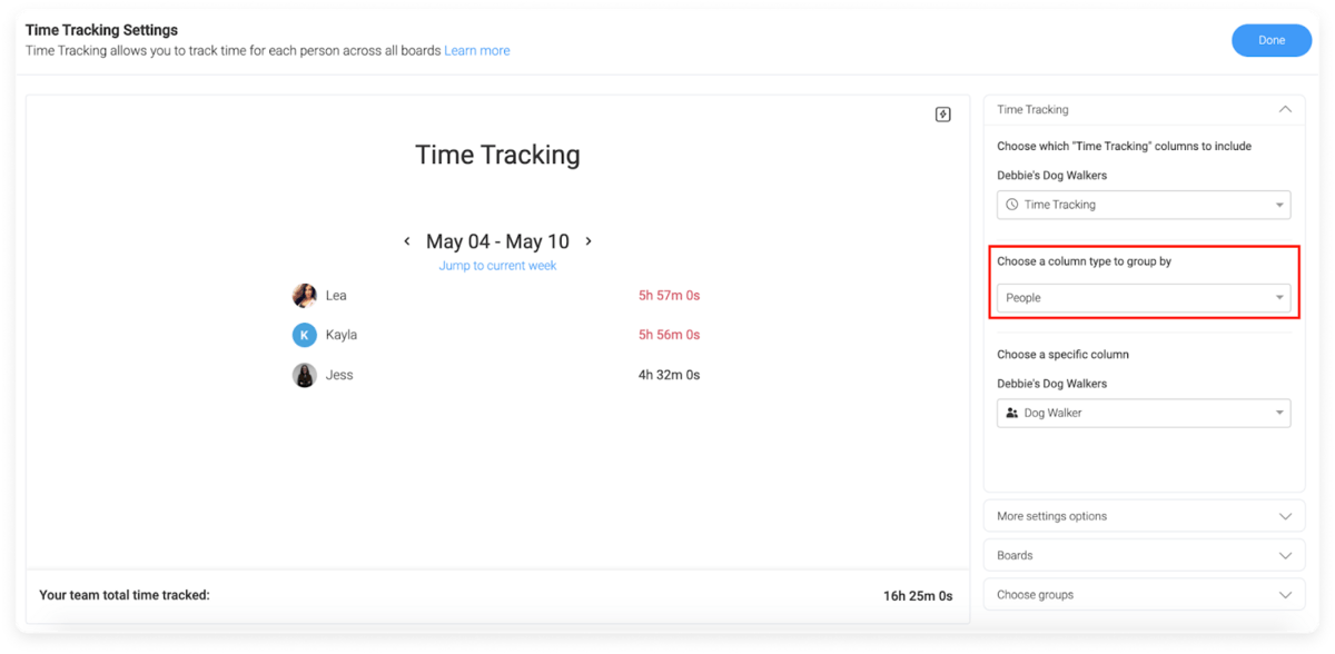 monday.com's time-tracking widget
