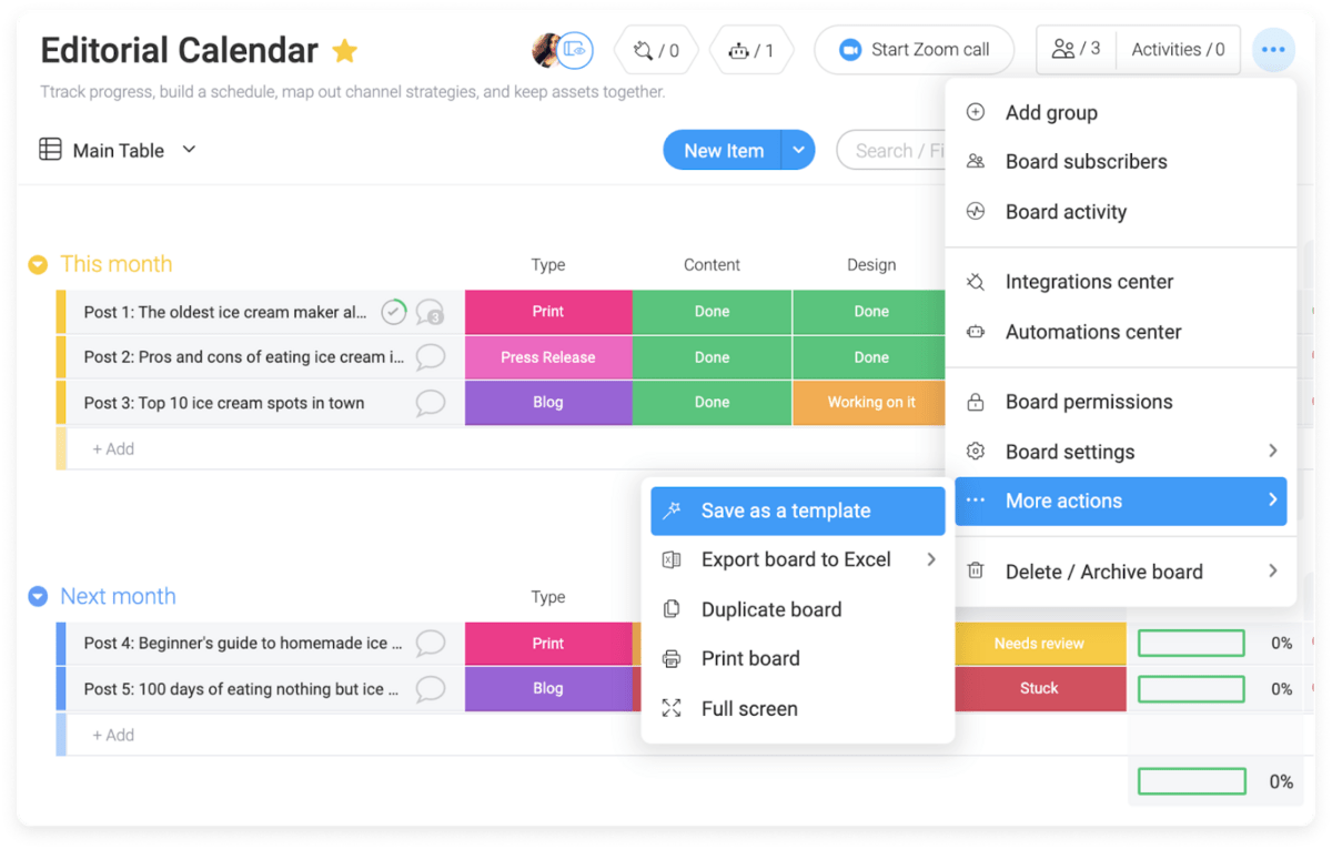 how to save a board as template in monday.com