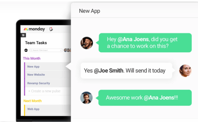 messaging and team collaboration in monday.com