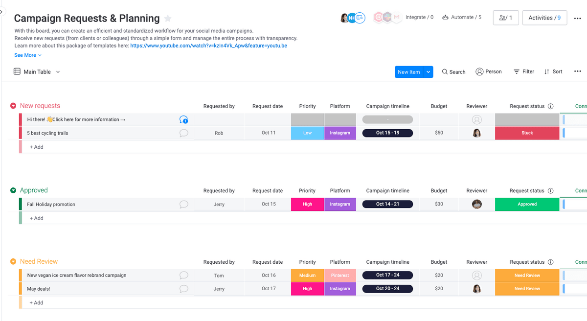 monday.com client campaigns for agencies template