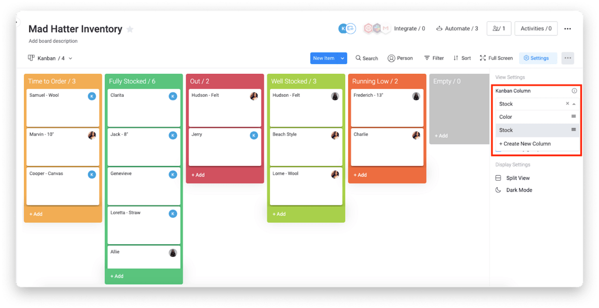 monday.com's Kanban view