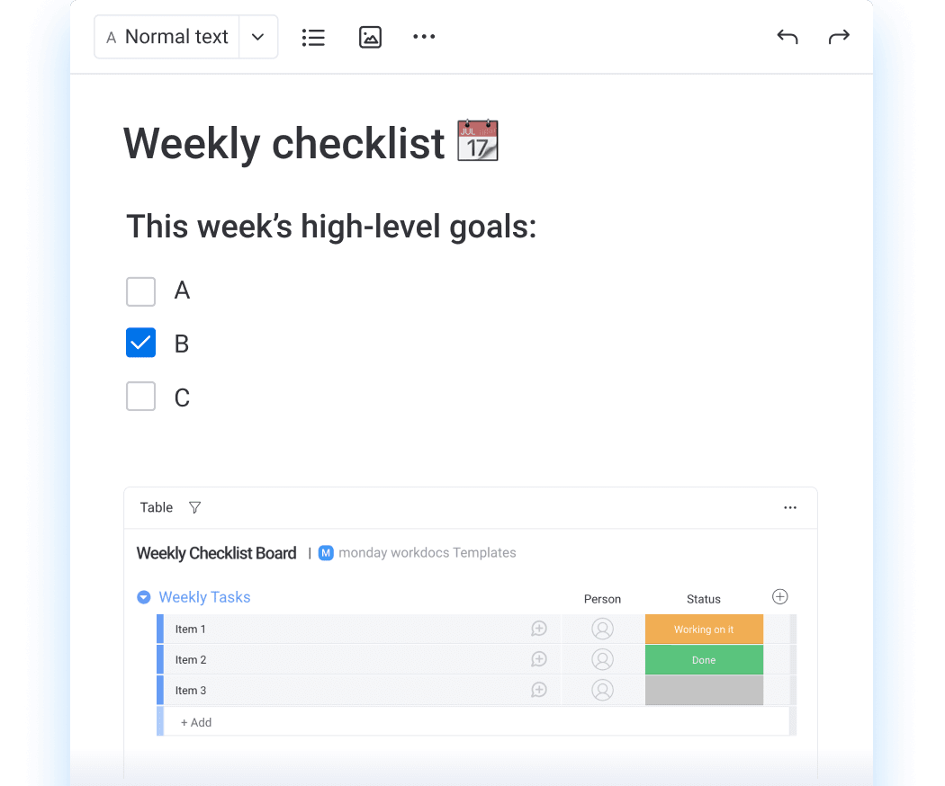 monday.com workdocs for ideas and project goals