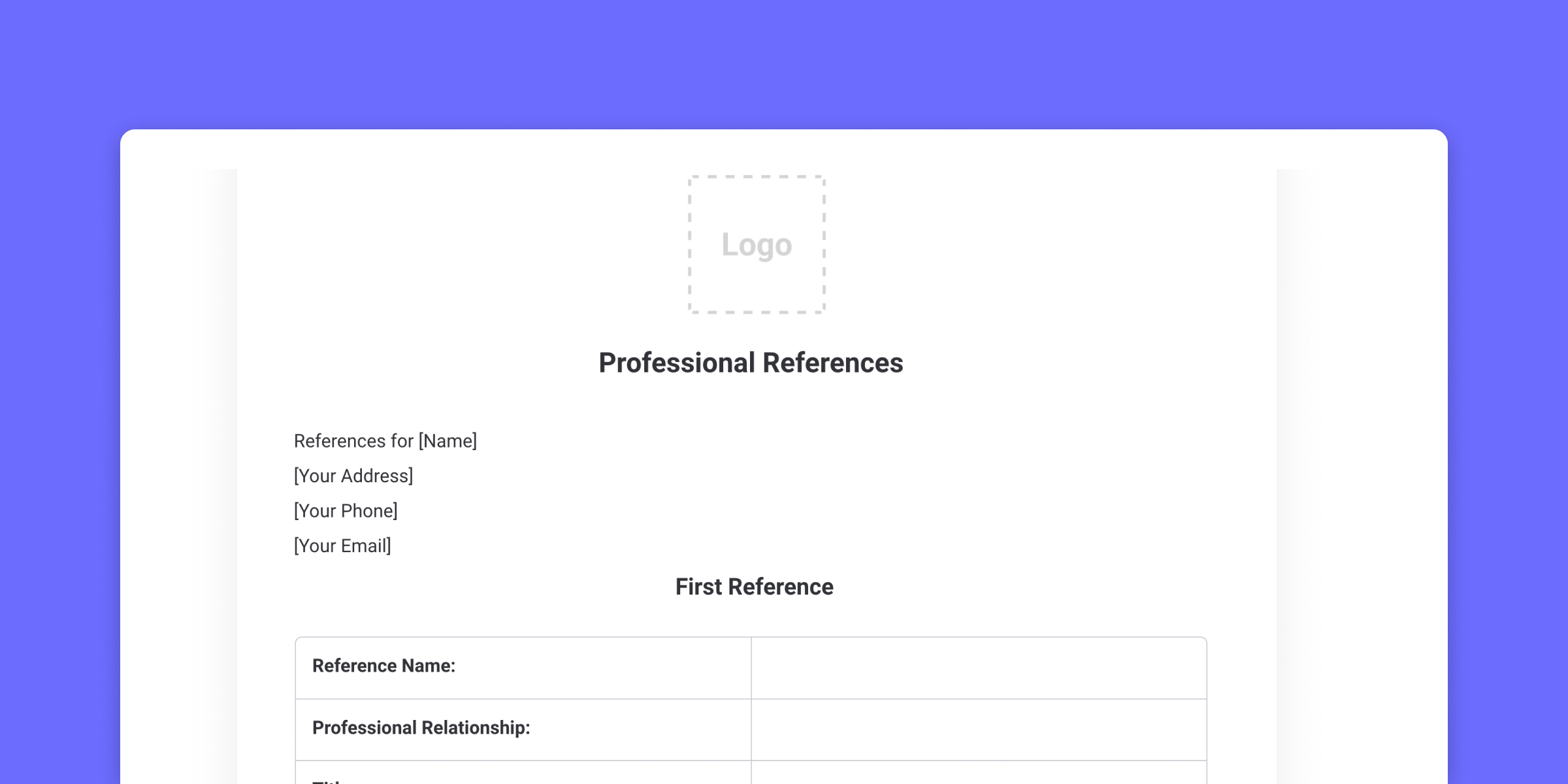Professional references template for your job application monday com Blog