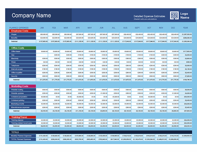 Example of an annual budget template