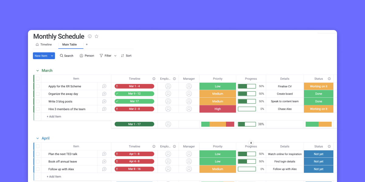 Robust Schedule Template for Google Sheets monday com Blog