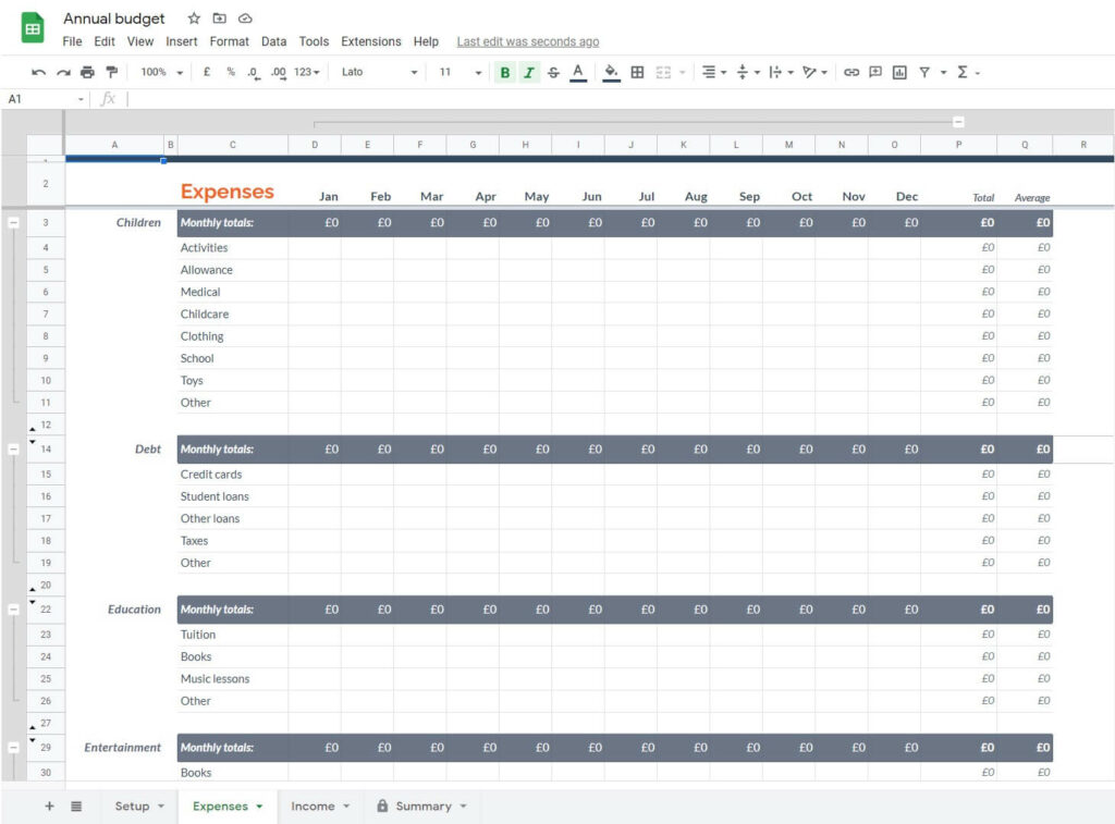 Example of an annual business expense spreadsheet template