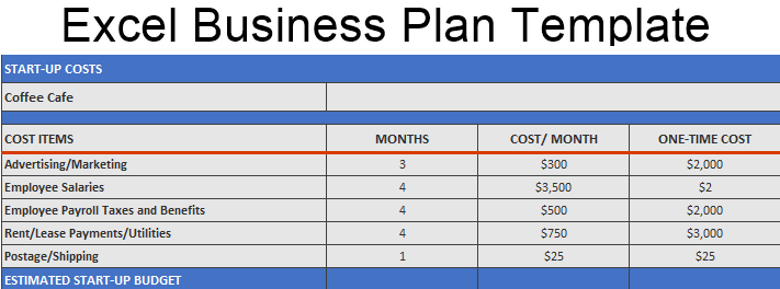 Simple business plan template in an Excel spreadsheet