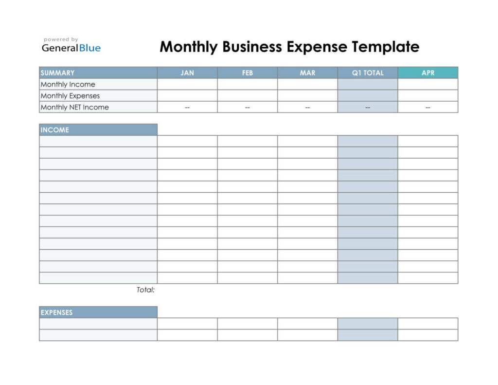 Example of a monthly business expense spreadsheet template