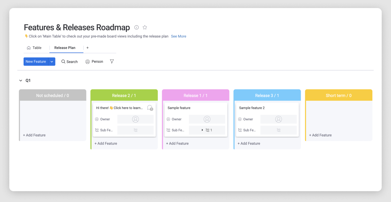 monday.com features and releases roadmap template
