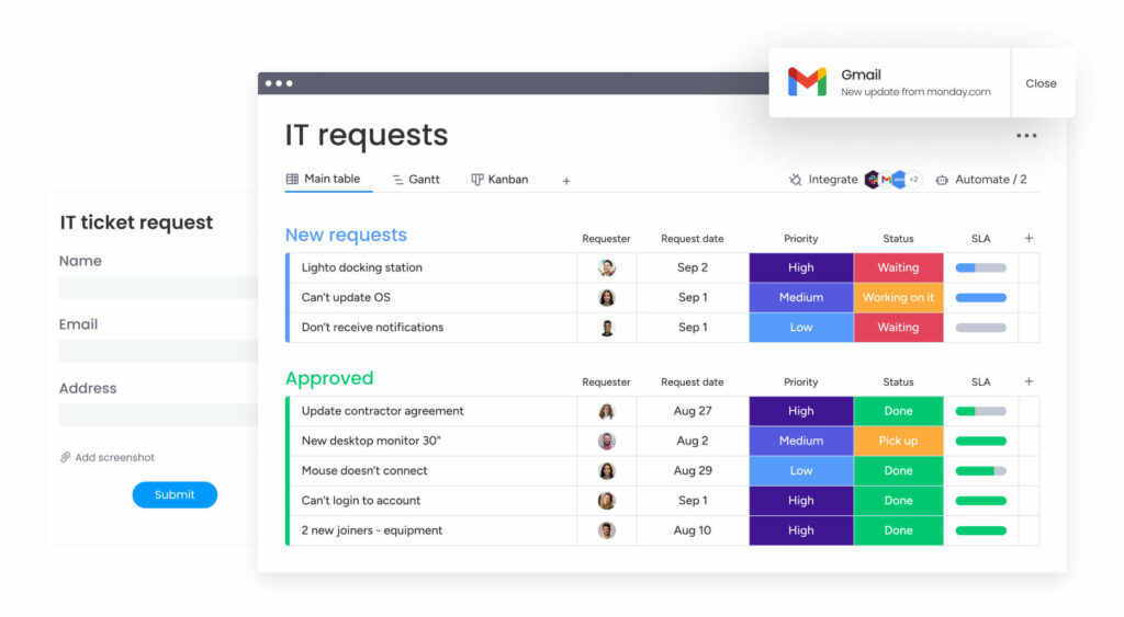 A screenshot of request and approval forms in monday Work Management.