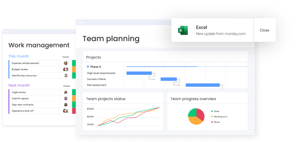An image showing how to use monday work management software for team planning. 