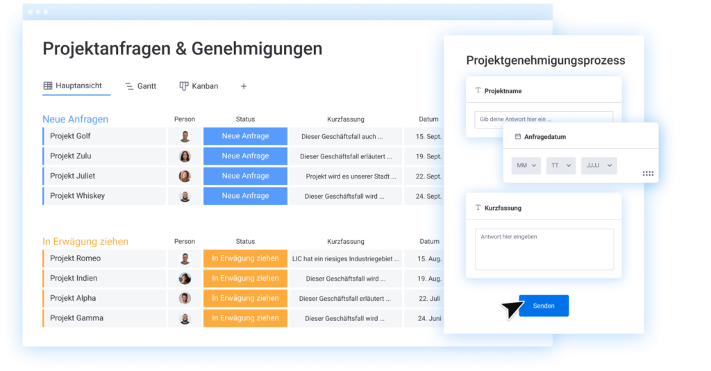 Projektanfragen und Genehmigungen