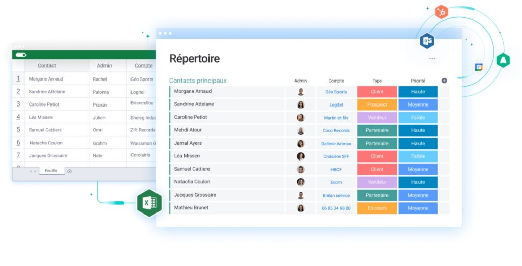Gerez simplement tous vos contacts dans une base de données centralisée avec monday CRM