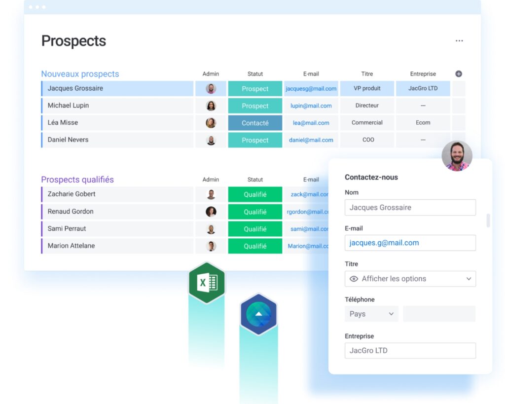 Centralisez facilement toutes les informations de vos leads et prospects avec monday CRM