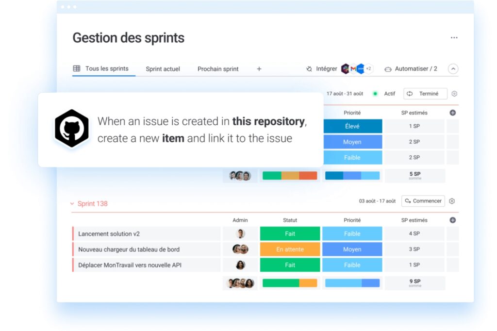 Intégrez facilement tous les outils que vous utilisez déjà avec monday dev