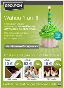 Exemple de mail automatique pour célébrer les 1 an de Groupon