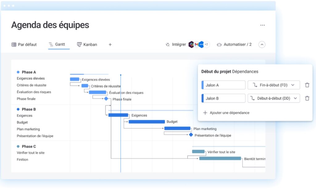 Définissez vos jalons, marquez vos échéances et visualisez votre chemin critique avec les diagrammes de gantt de monday work management