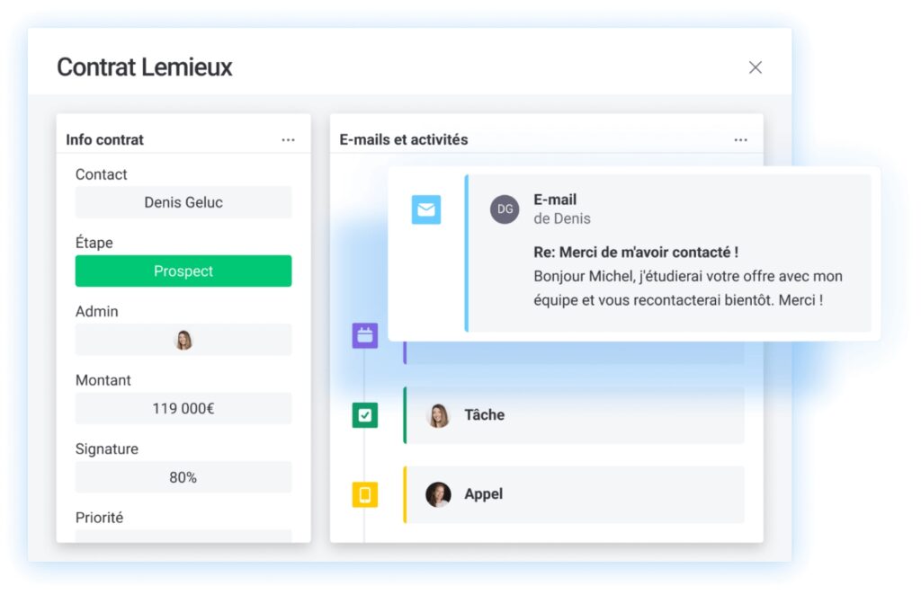 Gagnez du temps avec monday CRM et son outil IA qui résume instantanément les sujets complexes issus de réunions, d’appels clients ou d’e-mails.