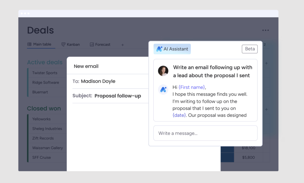 monday crm ai email composer