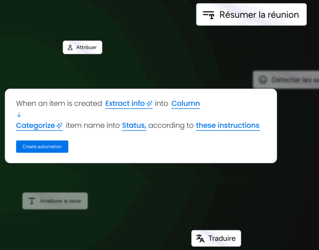 Créez facilement des automatisations IA sans code avec monday CRM